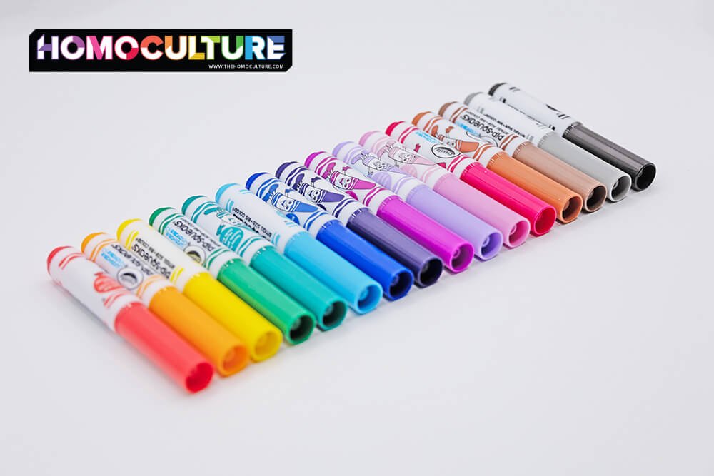 A rainbow row of felt markers.