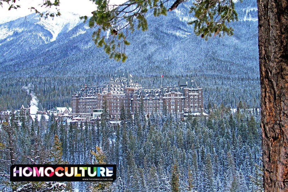 The Fairmont Banff Springs Hotel in the Canadian Rocky Mountains on a winter day.