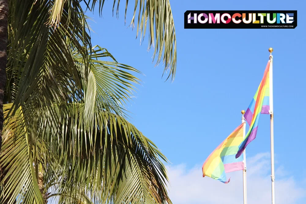 Two Pride flags flying proudly in Miami Beach, Florida. 