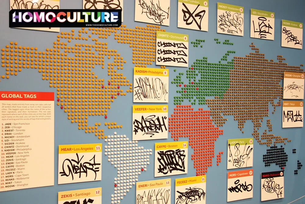 A display of different types of graffiti seen across the United States, at the Museum of Graffiti in the Wynwood district of Miami, Florida. 