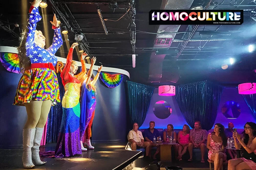 Drag performers on stage at Aqua Nightclub during Key West Pride 2023.