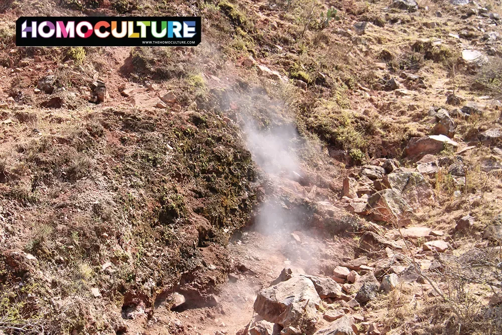 Smoke rising through a crack in the crust of the Ceboruco volcano near Jala, Mexico. 
