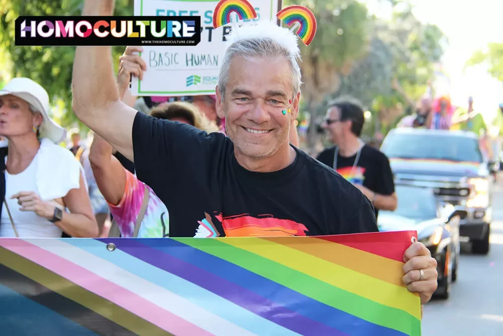 A man marches in the 2023 Key West Pride parade. 
