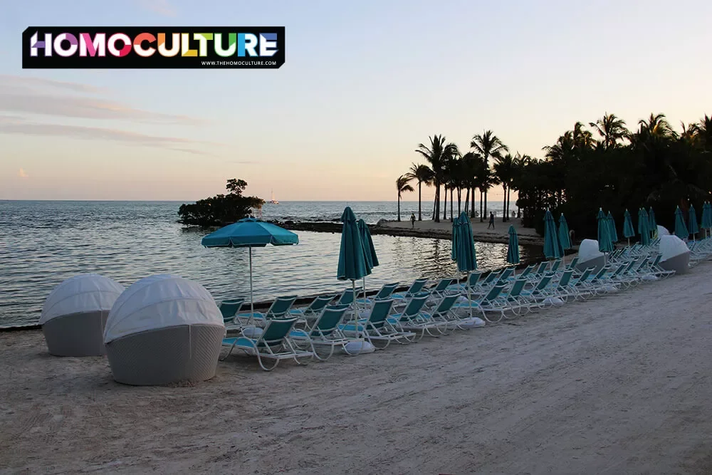 A line of beach cabanas at Isla Bella Resort in the Florida Keys. 