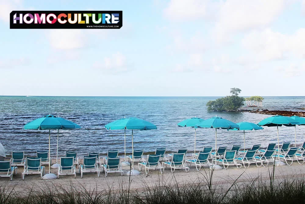 A row of beach chairs at Isla Bella Resort in the Florida Keys. 