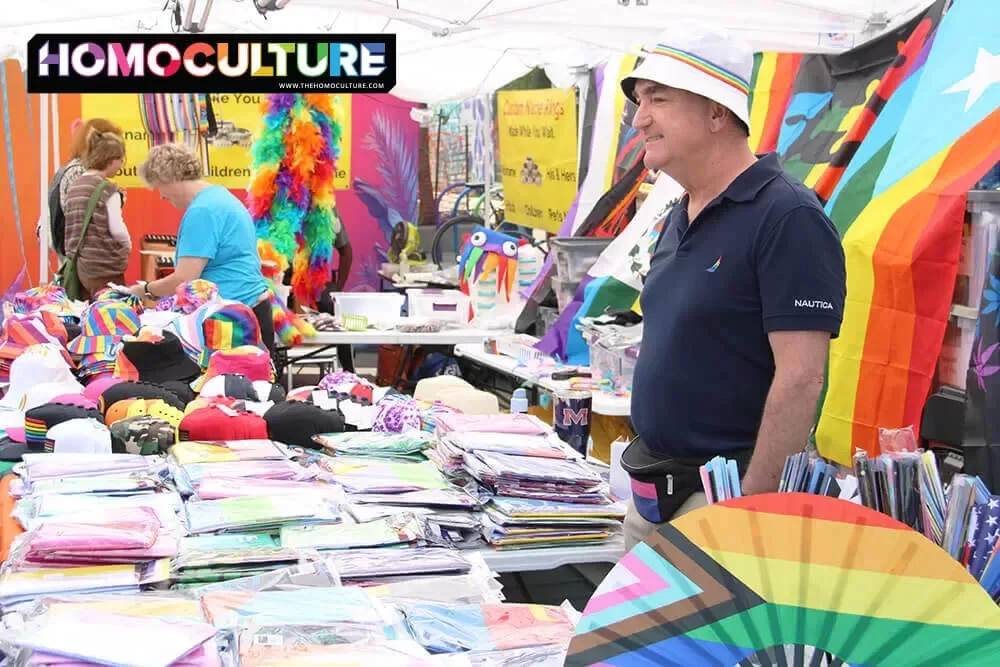 A vendor selling Pride flags and accessories at Chicago Pride Fest 2023.