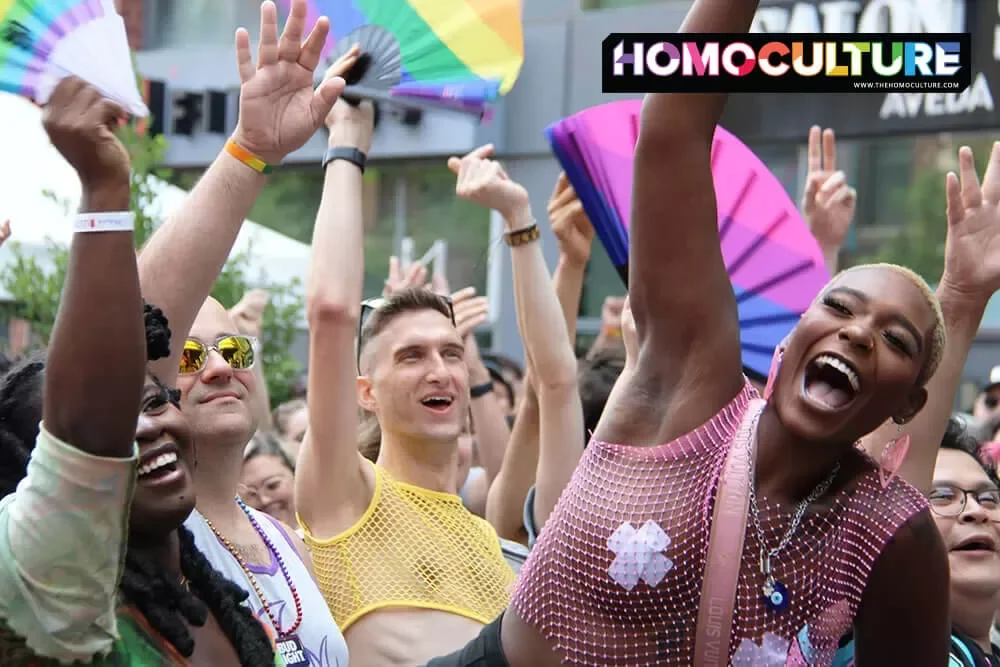 An excited crowd cheers during a performance on the main stage at Chicago Pride Fest 2023.