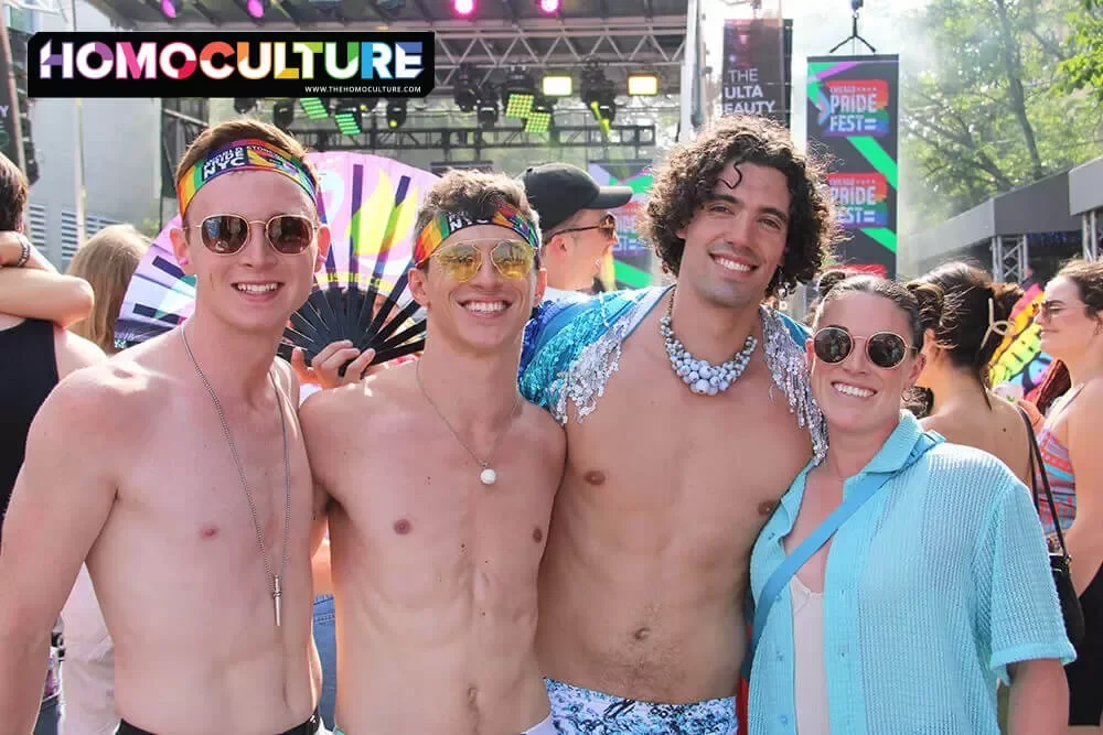 A group of friends enjoying the sun and fun times at Chicago Pride Fest 2023.