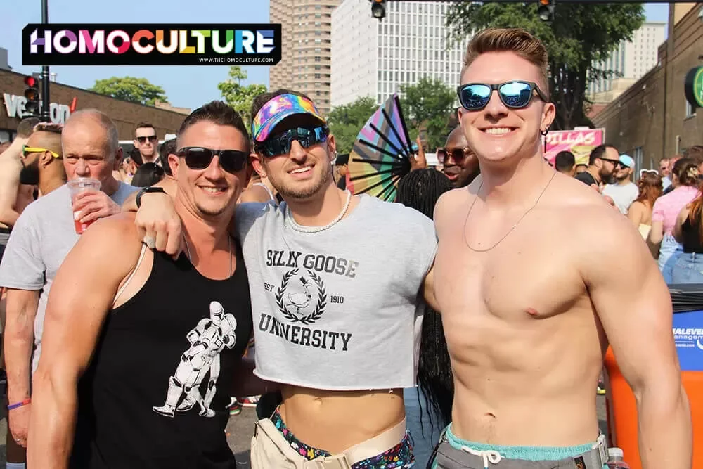 A group of friends enjoying the sun and fun times at Chicago Pride Fest 2023.