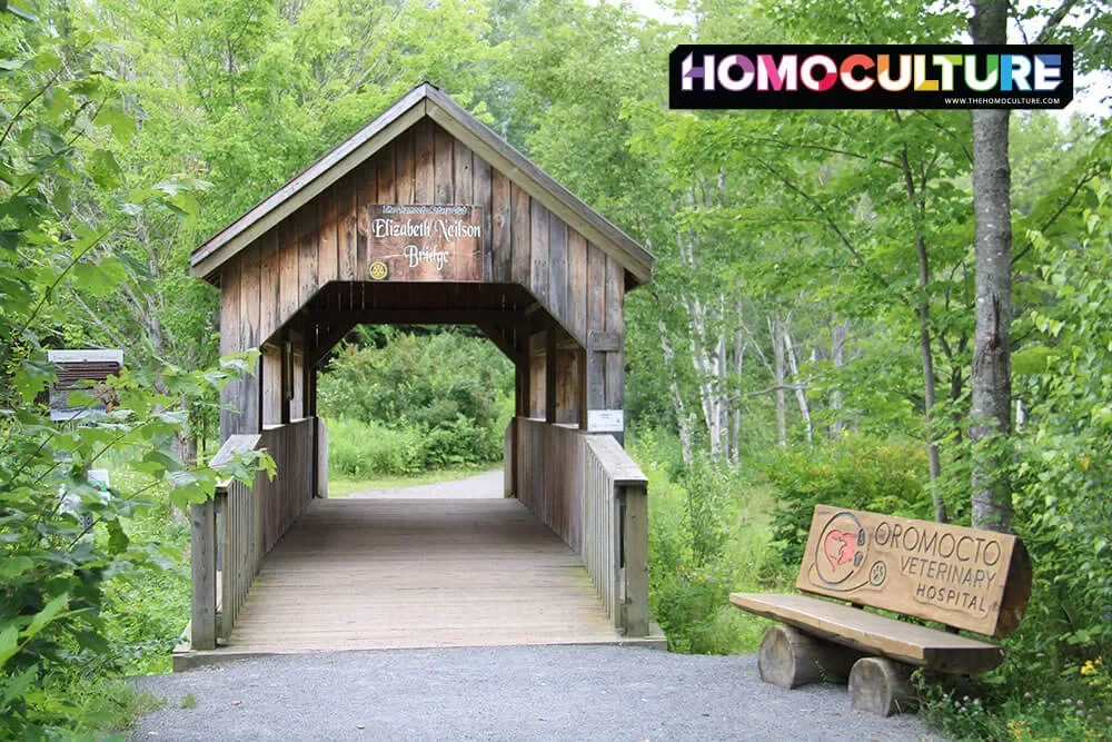 A covered bridge in Oromocto Gateway Wetlands in Fredericton, New Brunswick. 