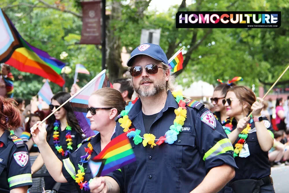 Emergency services personnel proudly marching in the 2023 Fredericton Pride parade. 