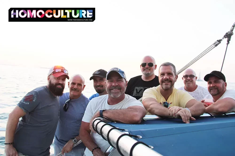 A group of friends about Blu Q gay boat cruise in Key West, Florida.