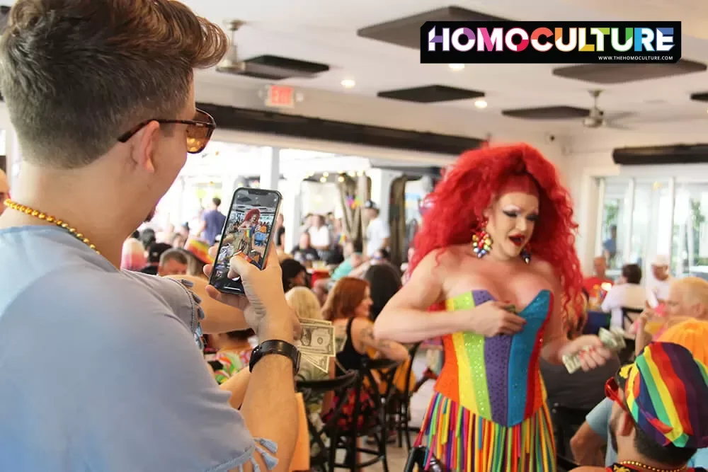 A drag queen performing during a drag brunch at Mangoes Restaurant in Key West, Florida.