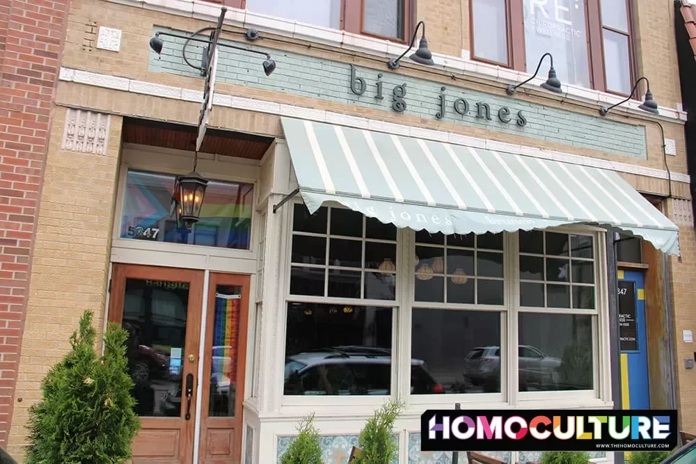 The exterior of Big Jones restaurant in Andersonville, Chicago, Illinois.