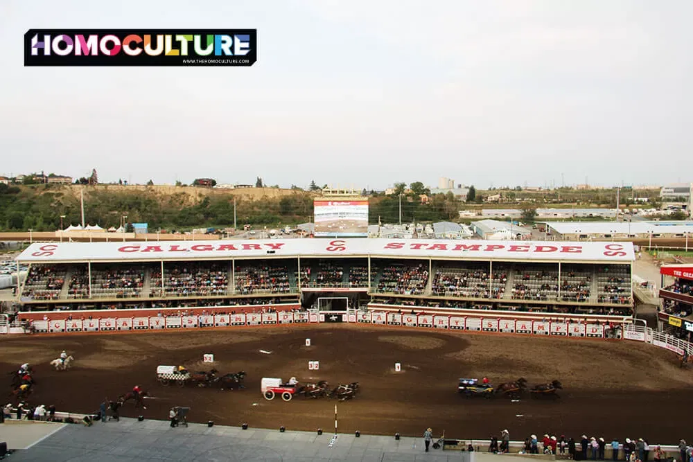 Chuckwagon races at the 2023 Calgary Stampede.  