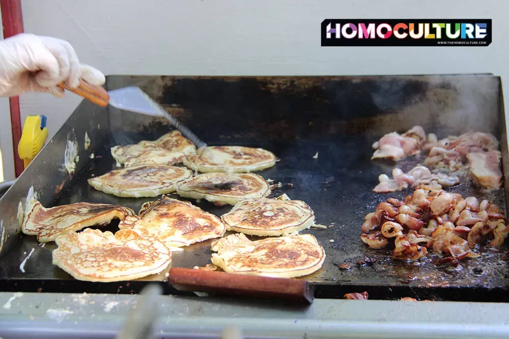 The traditional community pancake breakfast during the 2023 Calgary Stampede. 