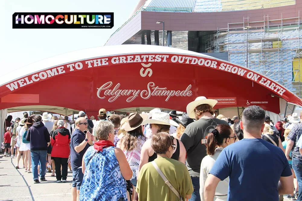 People line up to enter the 2023 Calgary Stampede.