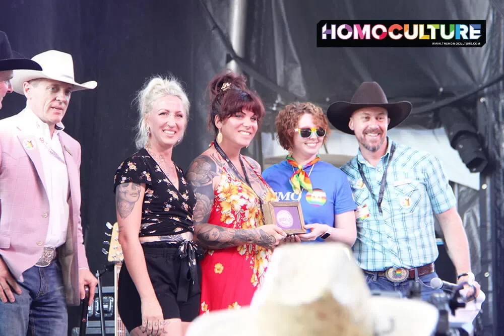 Karla Marx receives the Western Trailblazers Award at the 10th annual Pride Day at the 2023 Calgary Stampede.