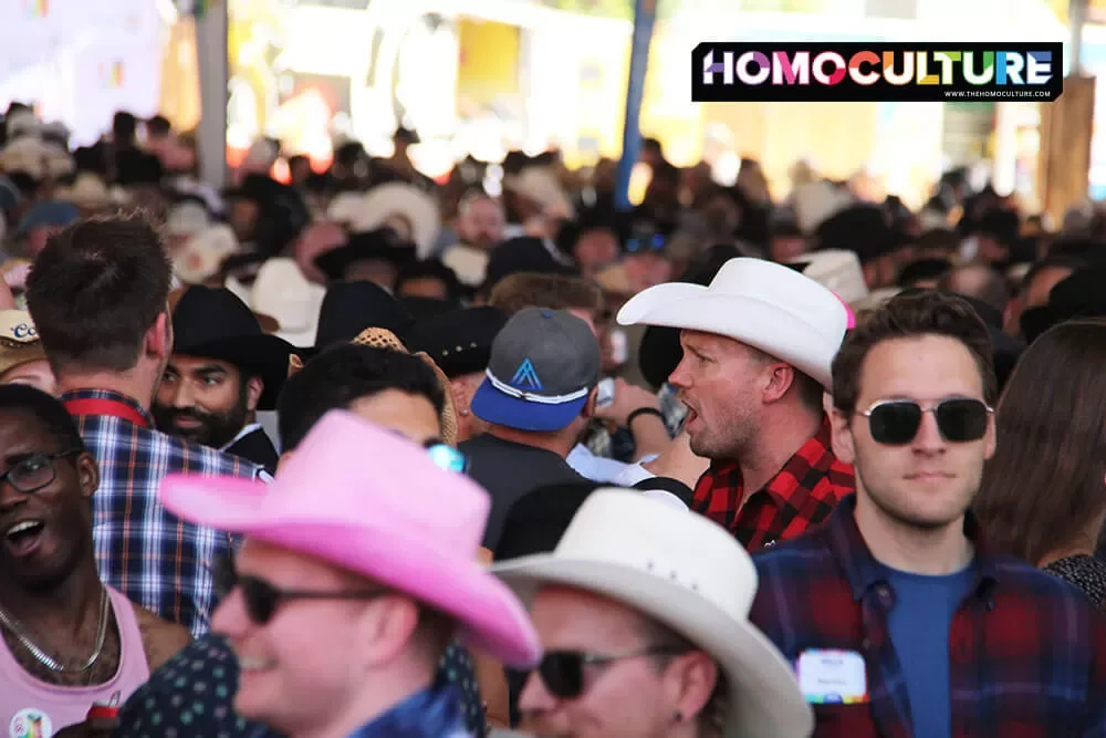 A large crowd at the 10th annual Pride Day at the 2023 Calgary Stampede. 
