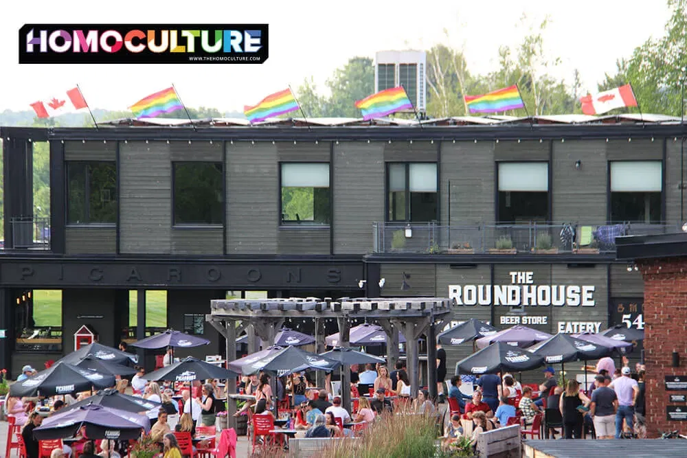 A local brewery decked out with Pride flags during Fredericton Pride 2023.