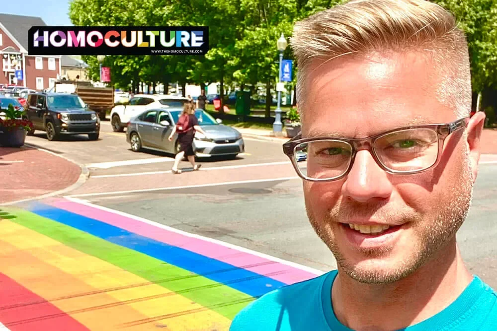 A gay man at the Pride crosswalk in Monton, New Brunswick.