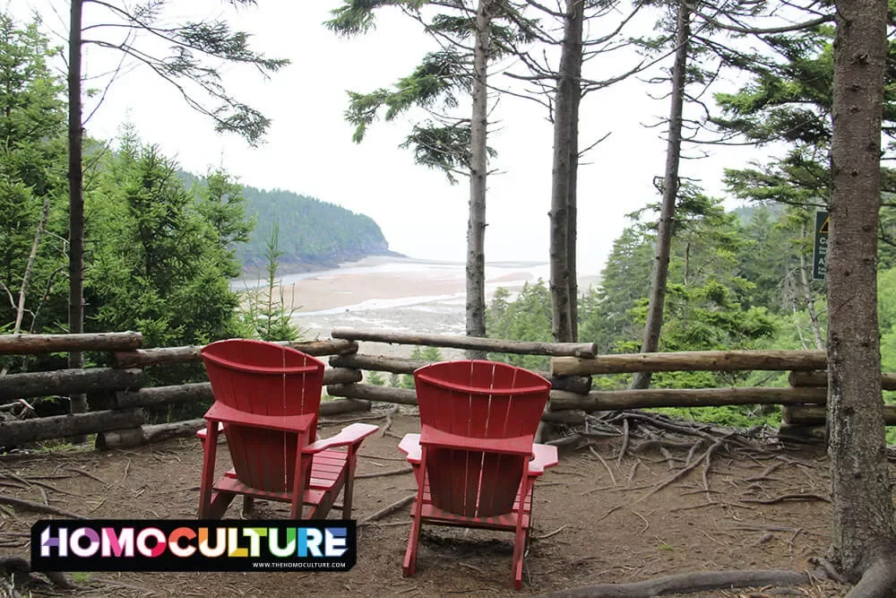 Adirondack chairs overlooking the Bay of Fundy in Fundy National Park. 