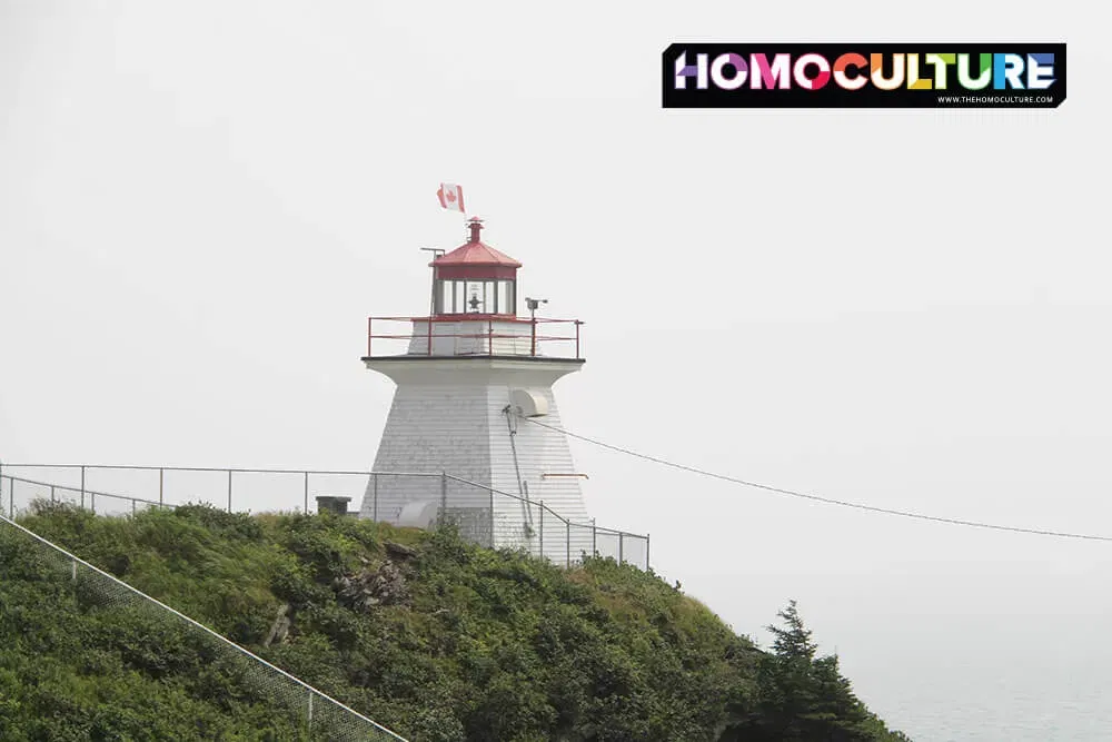 The Cape Engage lighthouse on a foggy day. 