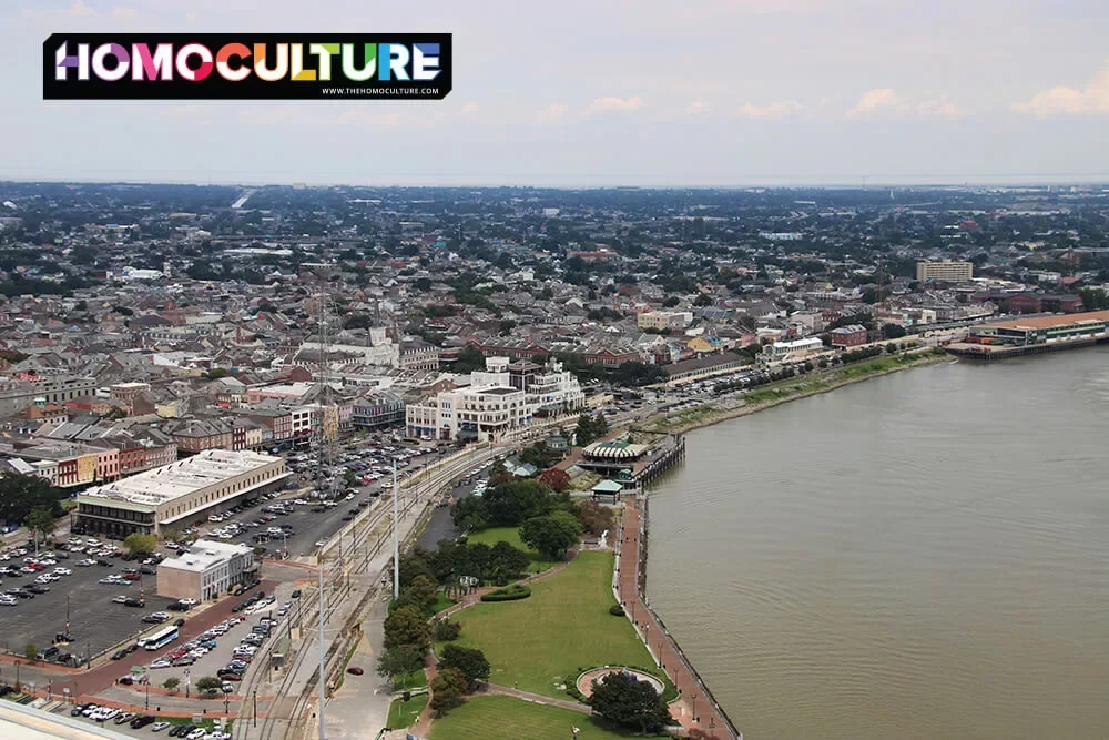 A view of the Mississippi River and the French Quarter in New Orleans. 