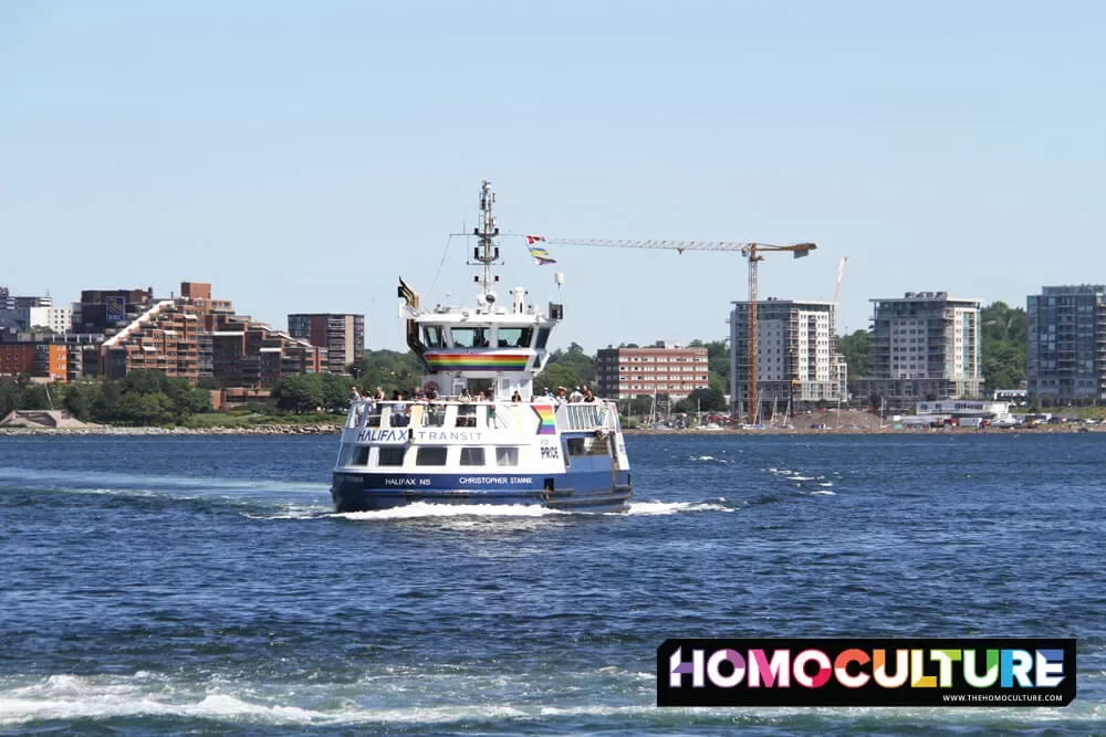 A Halifax Transit ferry decorated in Pride flags for Halifax Pride 2022. 