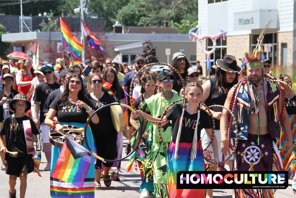 Local First Nations dancers lead the 2022 Pride PEI parade.