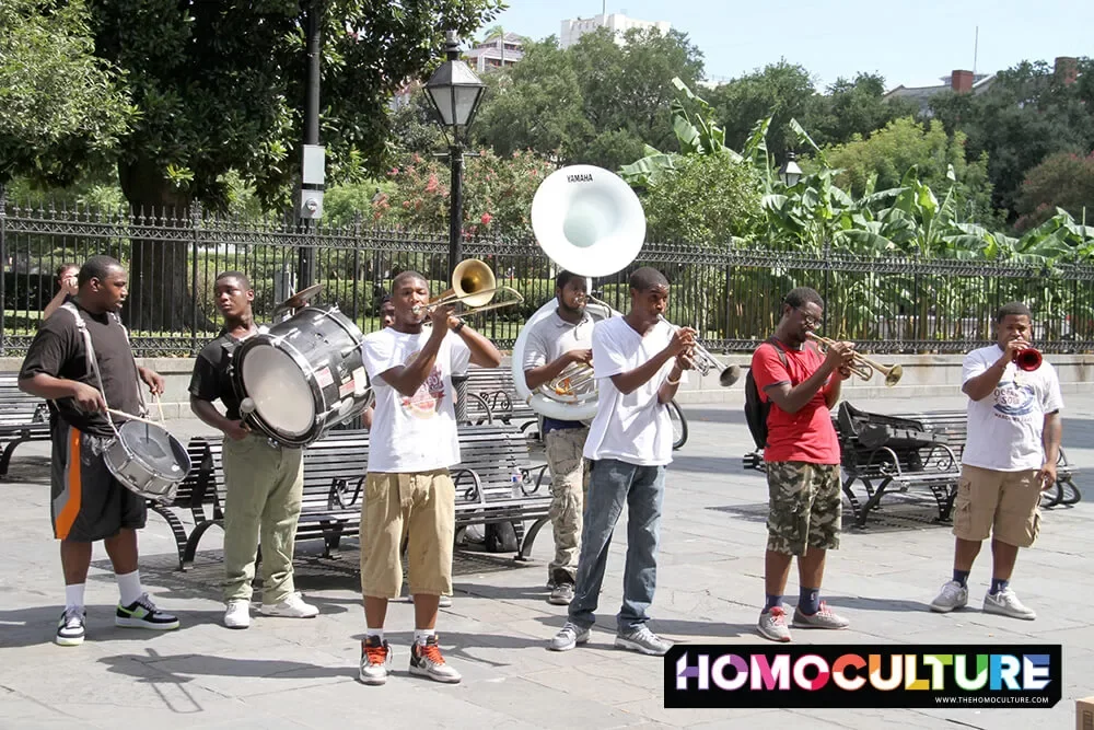 A band performing in the French Quarter of New Orleans. 