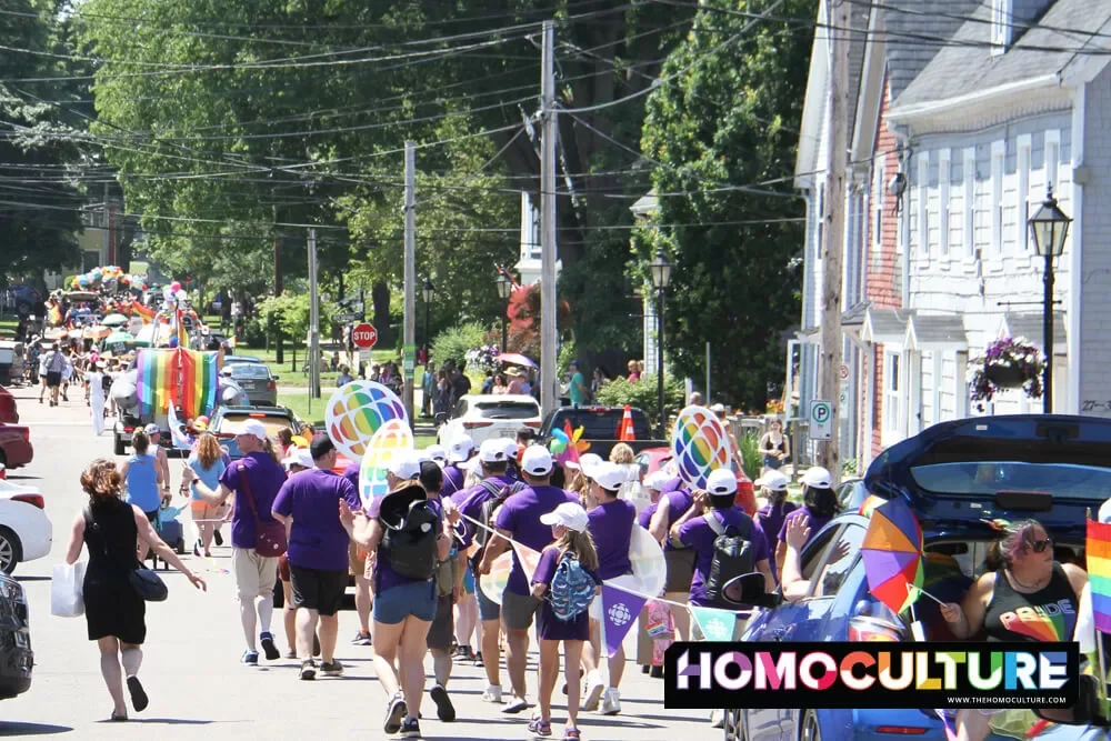 A large contingent of people walking in the 2022 Pride PEI parade.