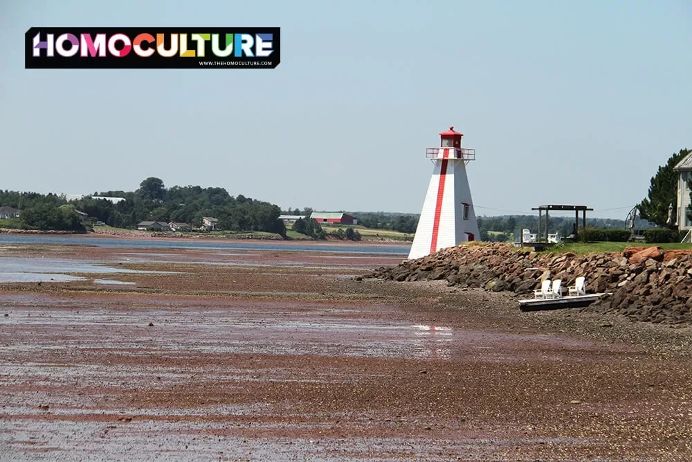 A lighthouse at low tide in Charlottetown, Prince Edward Island. 