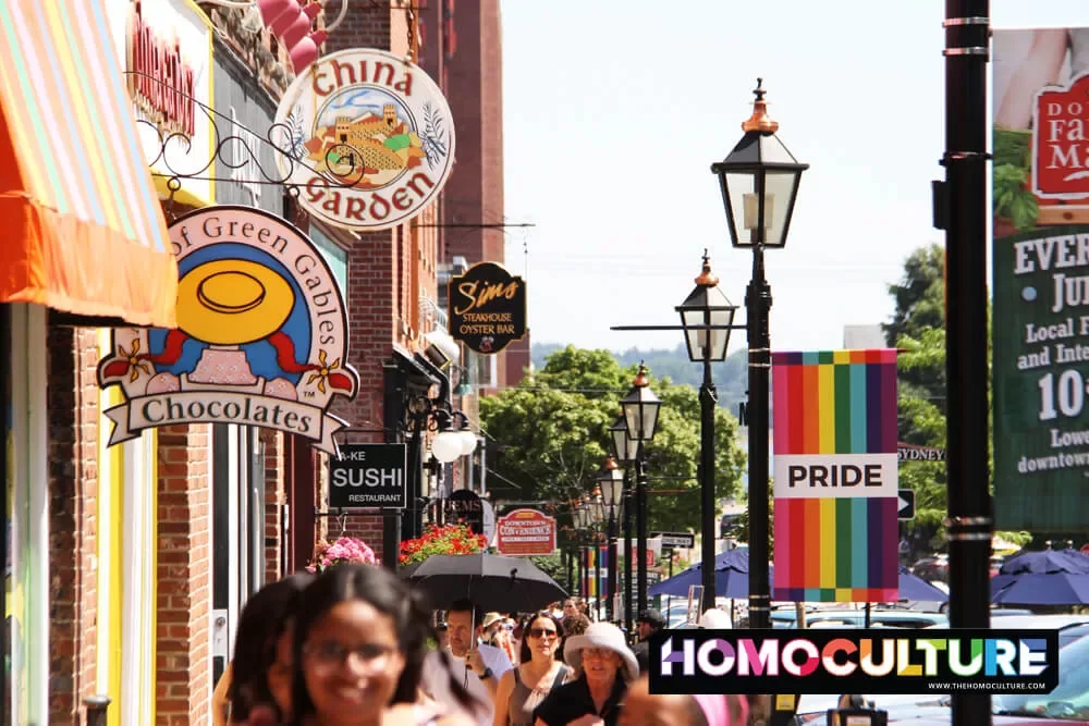 Pride banners along the Main Street in Charlottetown, Prince Edward Island during Pride PEI 2022.