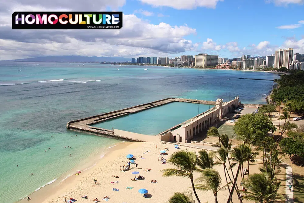 View of Honolulu and beaches from the Kaimana Beach Hotel. 