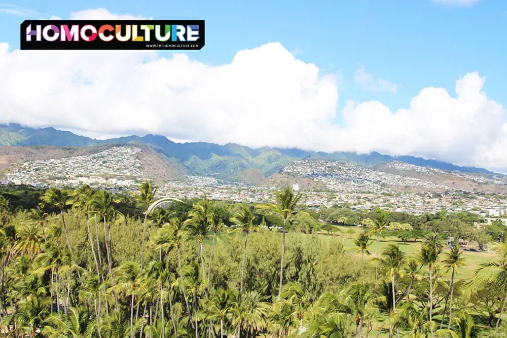 View of the Hawaii jungle and mountains from the Kaimana Beach Hotel.