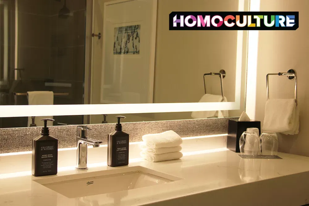 A guest room bathroom at the Sheraton Denver Downtown Hotel.