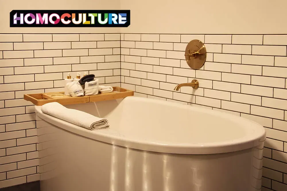 A deep soaker tub in a guest room at the Halcyon, a Hotel in Cherry Creek, in Denver, Colorado. 