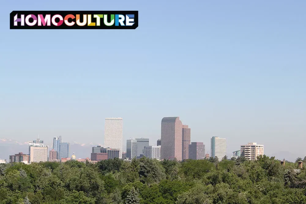 The Denver city skyline seen from Halcyon, a Hotel in Cherry Creek, in Denver, Colorado. 