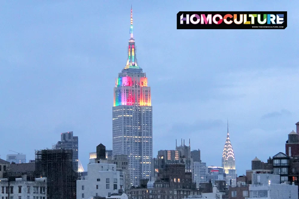 The Empire State Building light up in a rainbow for NYC Pride.