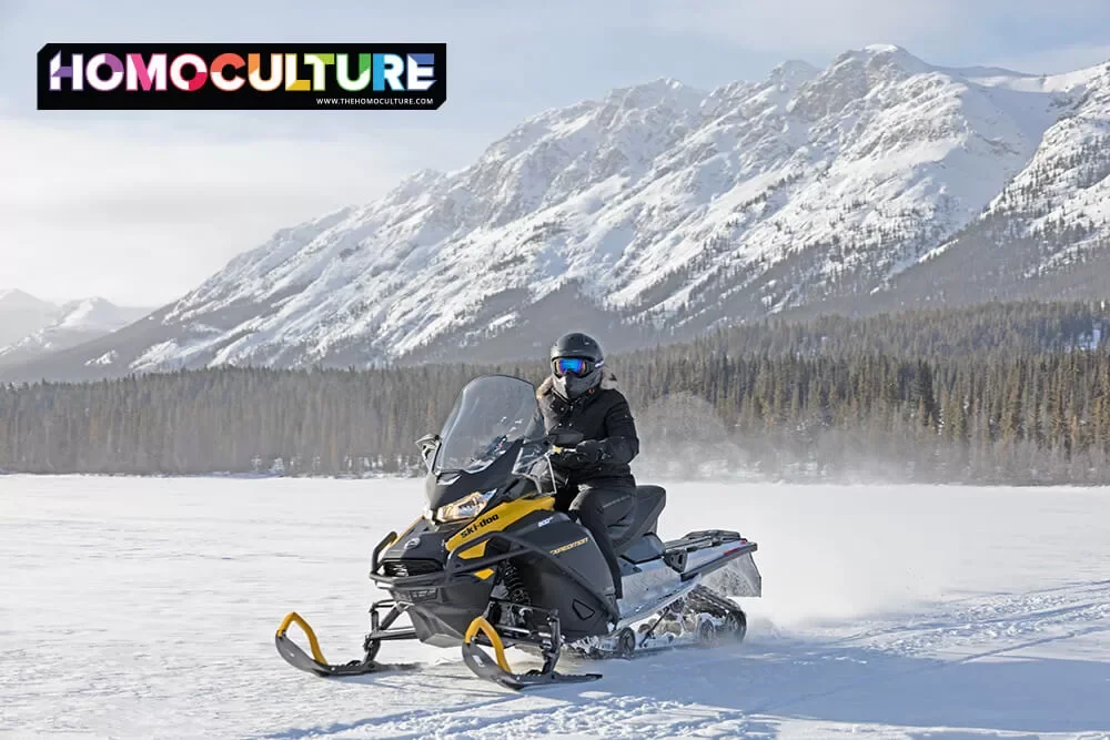 Snowmobiling at Southern Lakes Resort in the Yukon. 