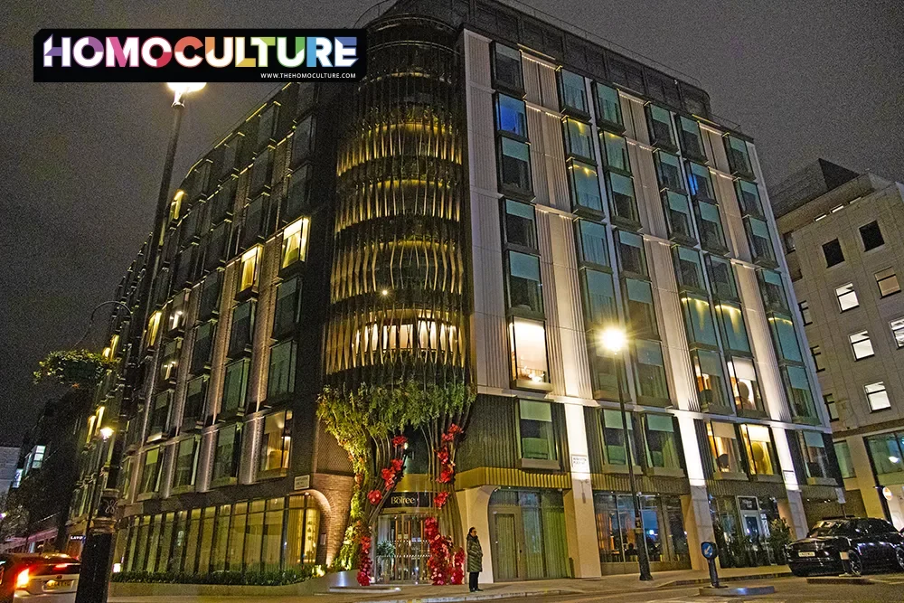 An evening photo of the brand new BoTree Hotel in London.