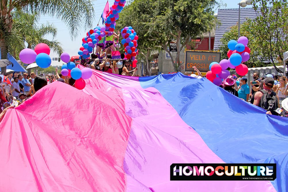 A bisexual pride flag at the LA Pride parade.