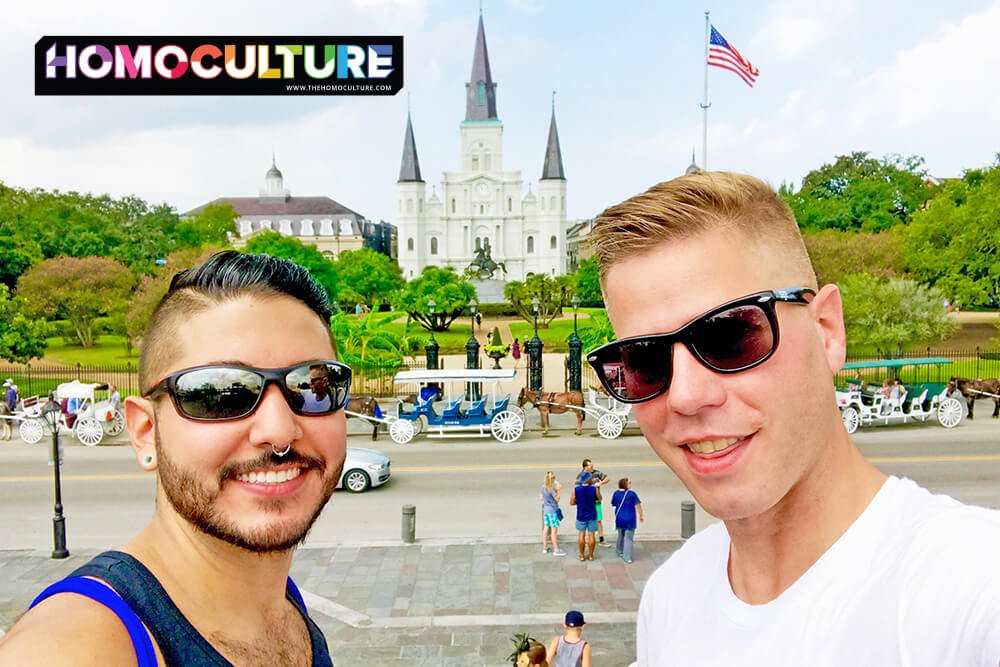 Two gay men on vacation in New Orleans.