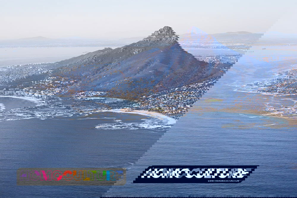 Aerial view of Lion’s Head and the Atlantic coastline in Cape Town, South Africa.